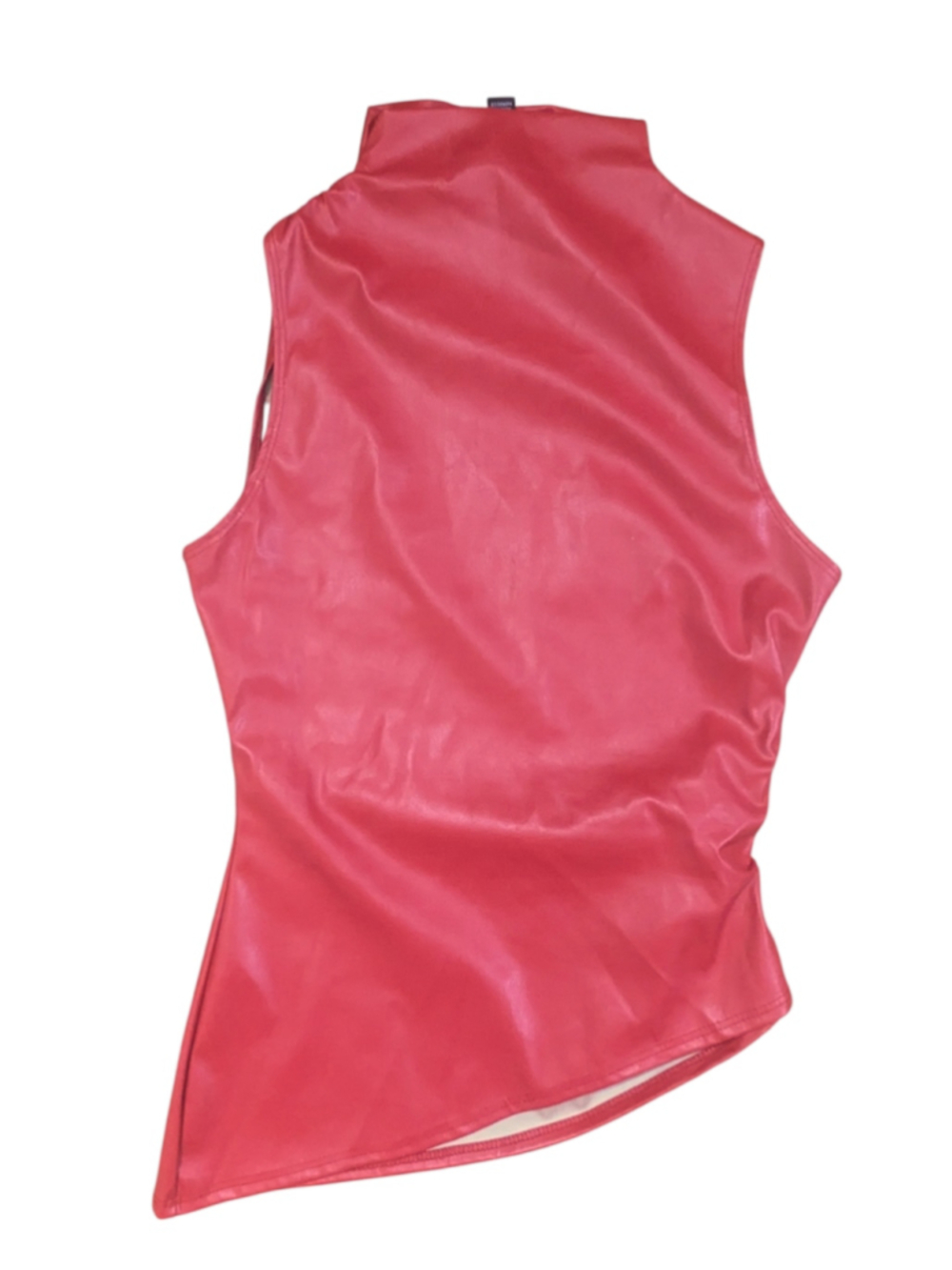 PRETTYLITTLETHING Red Faux Leather Sleeveless Mock Neck Top Size 2 - Picture 3 of 6